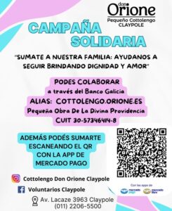 Flyer difundido por la institución para colaborar con la colecta solidaria.