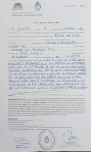 Acta de infracción del Municipio de Esteban Echeverría labrada contra la empresa Cresta Roja.