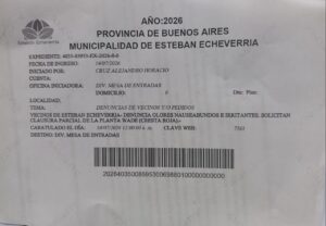 Denuncia presentada por Alejandro Cruz, junto con vecinos del barrio San Ignacio, uno de los más afectados por la contaminación de Cresta Roja.